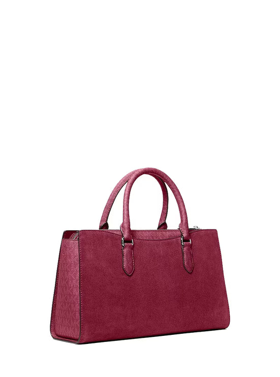 Michael Kors Women's Arden Medium Signature Logo Top-Zip Satchel Bag Maroon