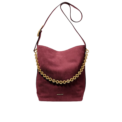 Michael Kors Women's Nolita Large Suede Bucket Tote Bag Deep Red