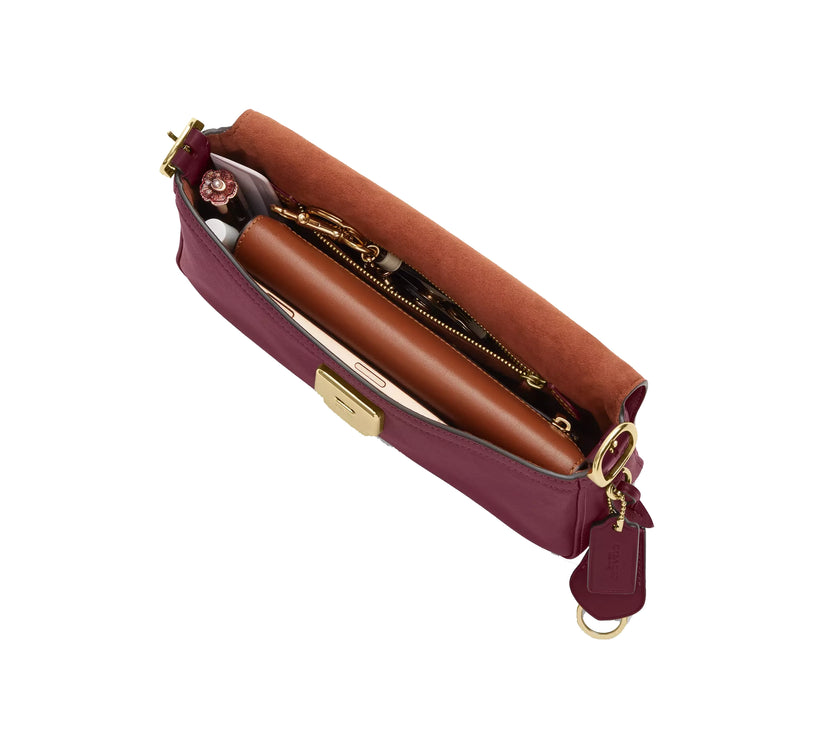 Coach Women's Etta Small Flap Shoulder Bag Gold/Dark Cherry