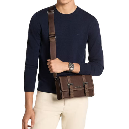 Michael Kors Men's Cooper Pebbled Leather and Signature Logo Trunk Crossbody Bag Nutmeg