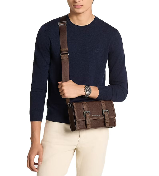 Michael Kors Men's Cooper Pebbled Leather and Signature Logo Trunk Crossbody Bag Nutmeg