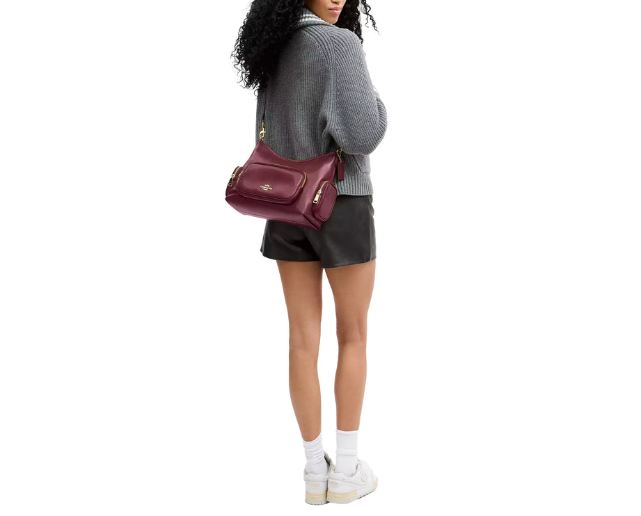 Coach Women's Laurel Shoulder Bag With Pockets Gold/Dark Cherry