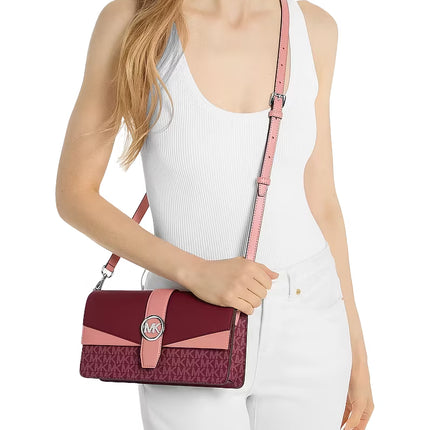 Michael Kors Women's Greenwich Medium Signature Logo Convertible Shoulder Bag Maroon