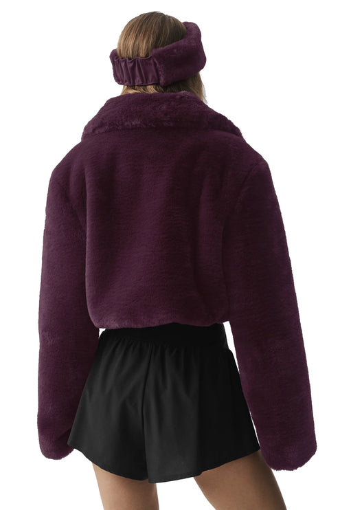 alo Women's Faux Fur Cropped Amore Jacket Rich Bordeaux