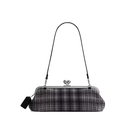 Coach Women's Kisslock Frame Bag 30 With Plaid Light Antique Gold/Grey Multi