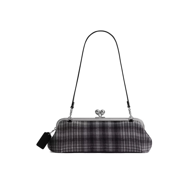 Coach Women's Kisslock Frame Bag 30 With Plaid Light Antique Gold/Grey Multi