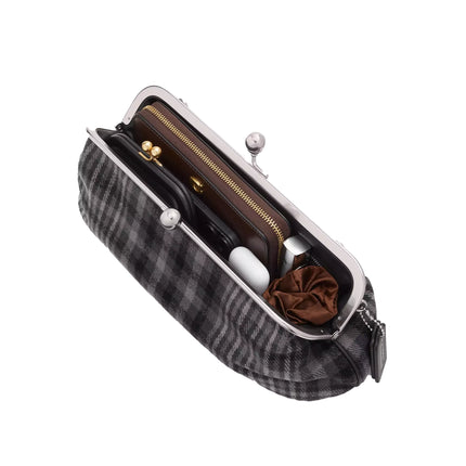 Coach Women's Kisslock Frame Bag 30 With Plaid Light Antique Gold/Grey Multi