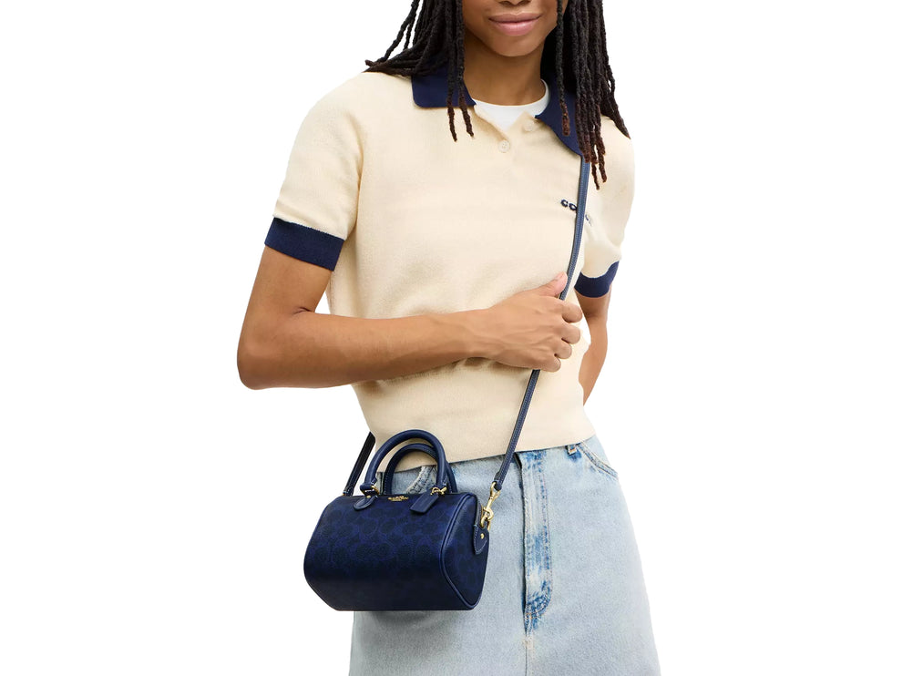 Coach Women's Mini Rowan Crossbody Bag In Signature Canvas Gold/Navy