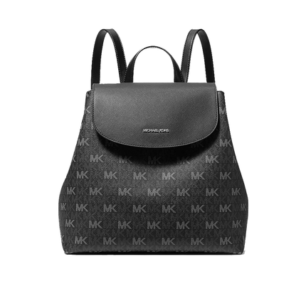 Michael Kors Women's Maya Medium Signature Logo Backpack Black/Silver