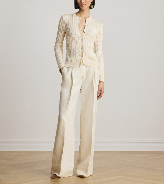 Polo Ralph Lauren Women's Cable-Knit Cotton-Blend Cardigan Mascarpone Cream