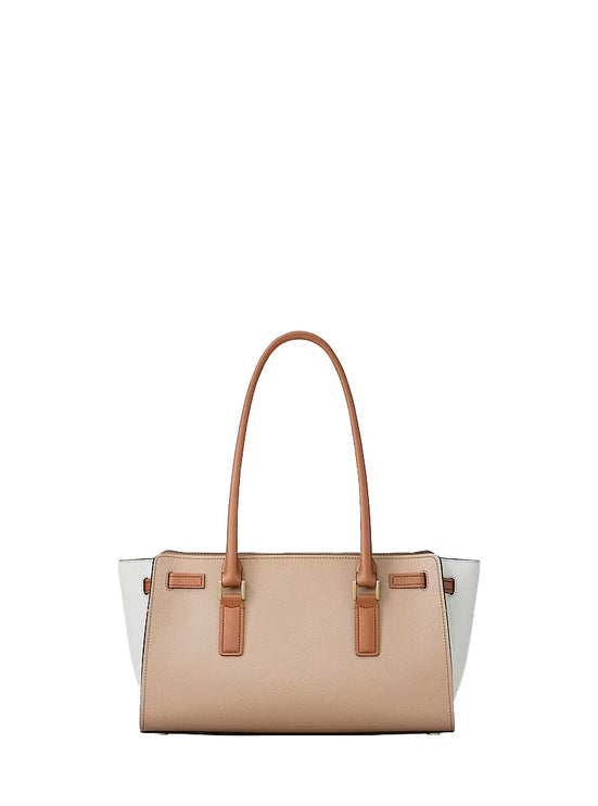 Michael Kors Women's Hamilton Small Color-Blocked Leather Satchel Bag Khaki Multi