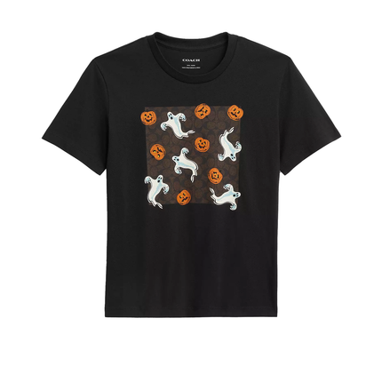 Coach Women's Pumpkin And Ghost Signature Classic T-Shirt Black