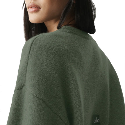 alo Women's Wool Cashmere Cropped New Class Crewneck Sweater Bamboo Green