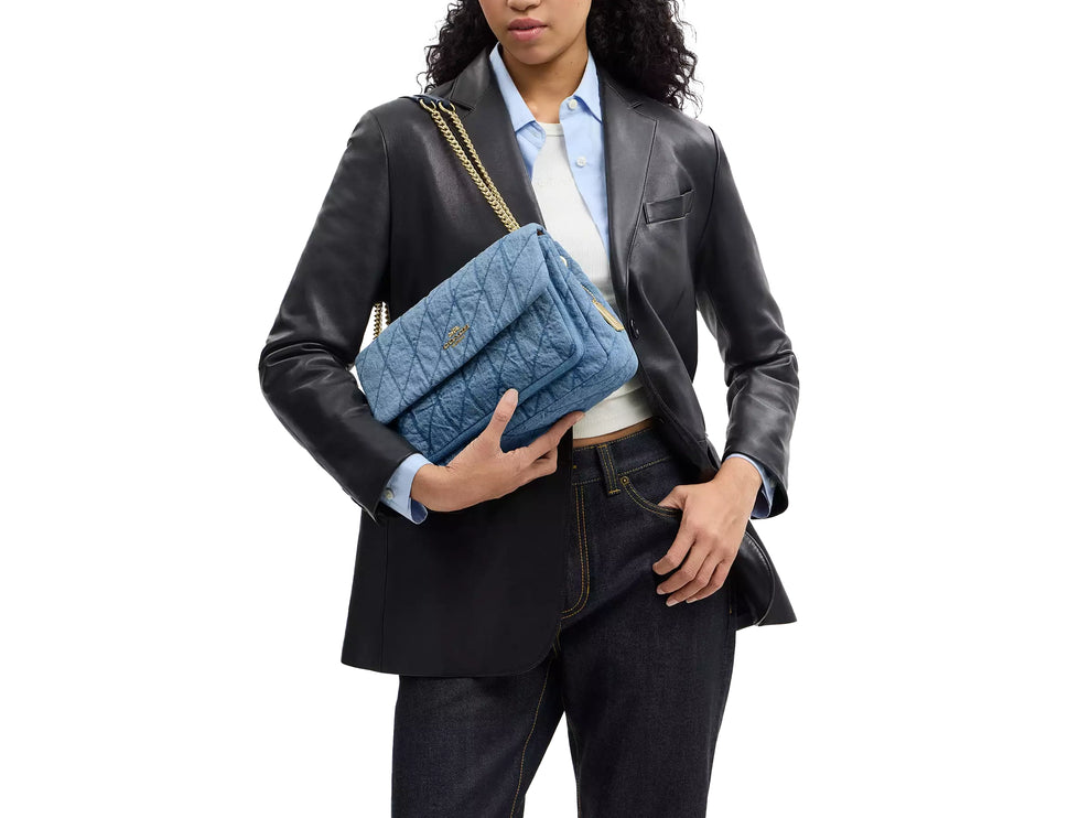Coach Women's Elodie Crossbody Bag In Regenerative Cotton With Quilting Gold/Indigo