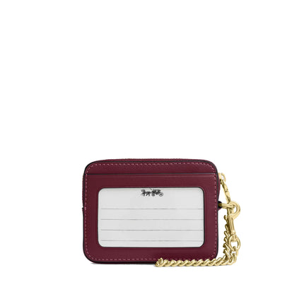 Coach Women's Zip Card Case Gold/Dark Cherry