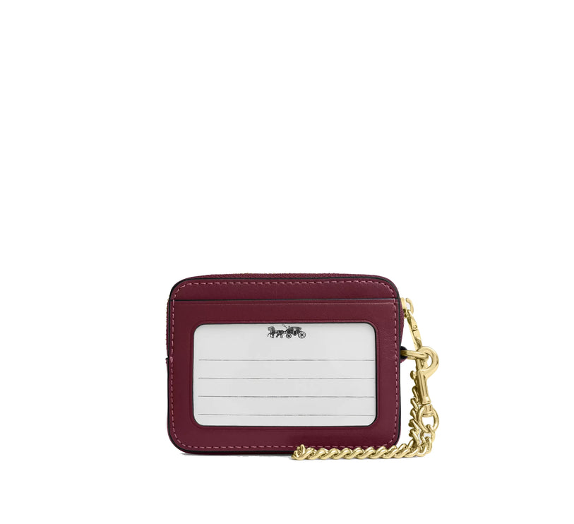 Coach Women's Zip Card Case Gold/Dark Cherry
