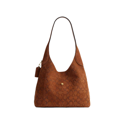 Coach Women's Brooklyn Shoulder Bag 28 In Signature Suede Brass/Tobacco