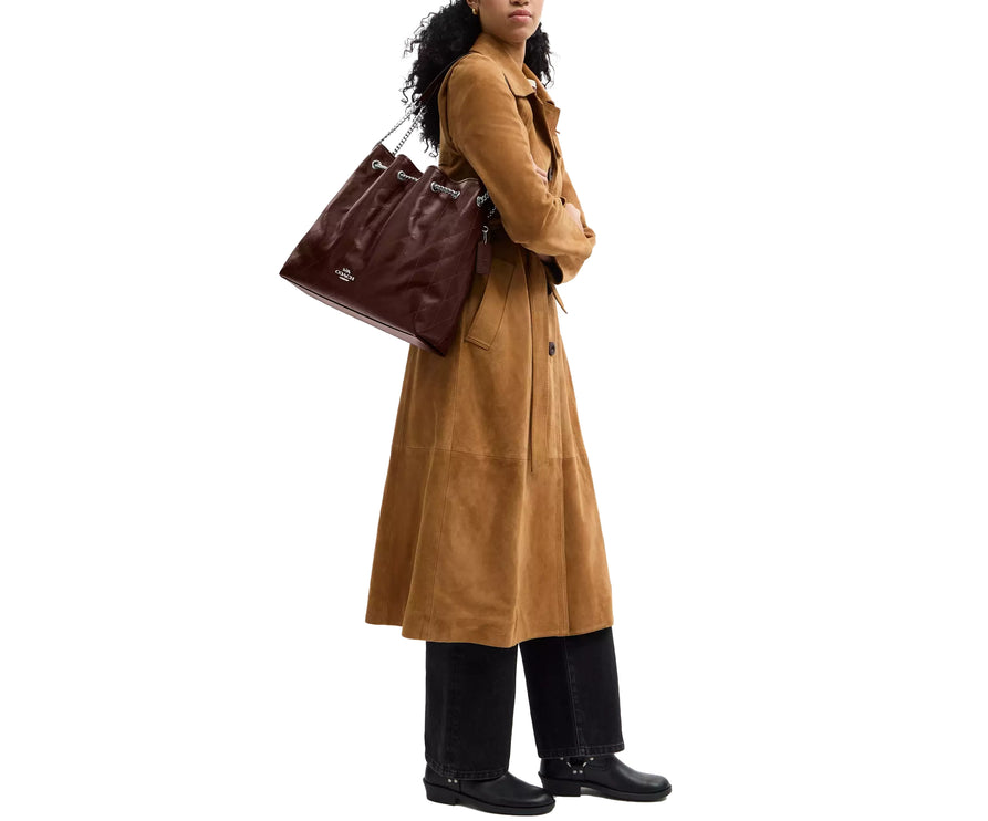 Coach Women's Evelyn Large Shoulder Bag With Quilting Silver/Maple