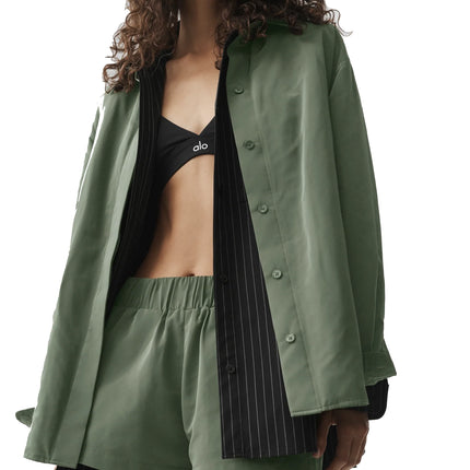 alo Women's Socialite Shacket Bamboo Green