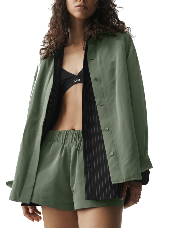 alo Women's Socialite Shacket Bamboo Green