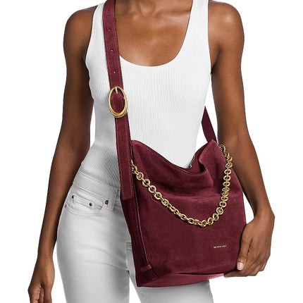 Michael Kors Women's Nolita Large Suede Bucket Tote Bag Deep Red