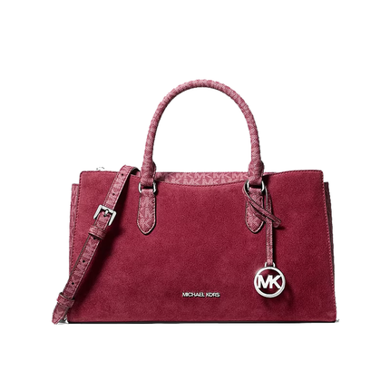 Michael Kors Women's Arden Medium Signature Logo Top-Zip Satchel Bag Maroon
