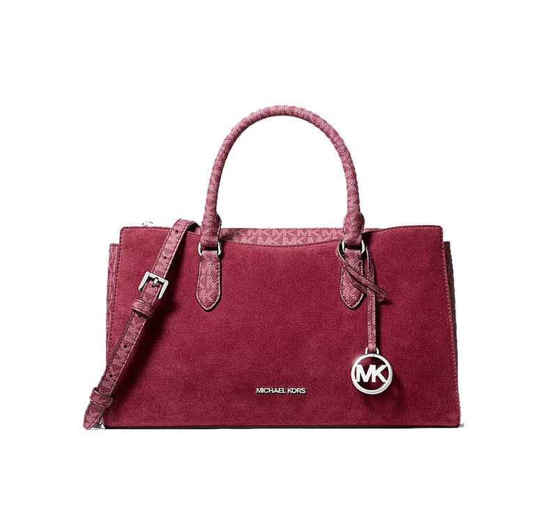 Michael Kors Women's Arden Medium Signature Logo Top-Zip Satchel Bag Maroon