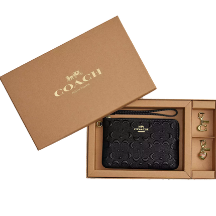 Coach Women's Boxed Corner Zip Wristlet In Signature Leather Gold/Black