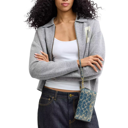 Coach Women's Long Zip Around Wallet In Signature Regenerative Cotton Denim Gold/Denim