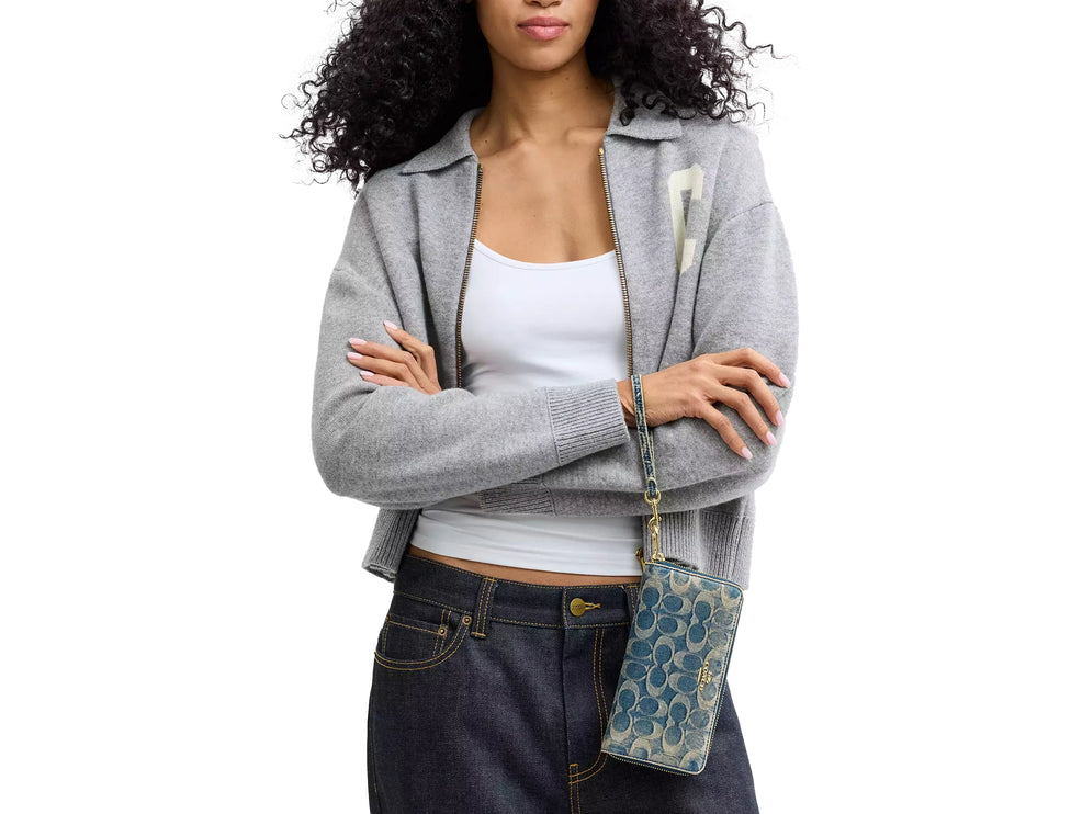 Coach Women's Long Zip Around Wallet In Signature Regenerative Cotton Denim Gold/Denim