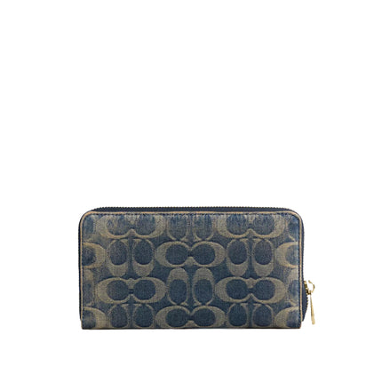 Coach Women's Long Zip Around Wallet In Signature Regenerative Cotton Denim Gold/Denim