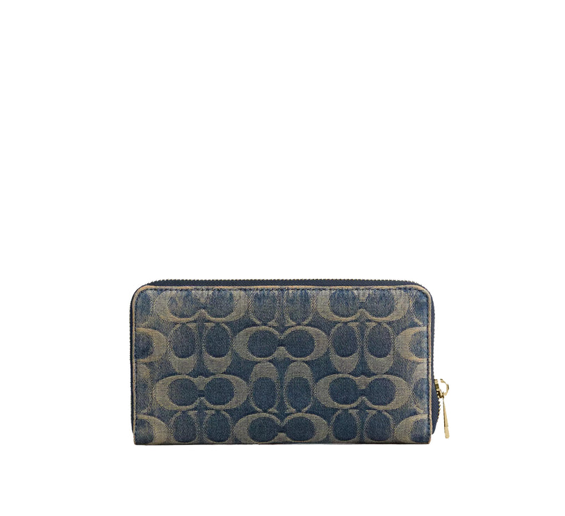 Coach Women's Long Zip Around Wallet In Signature Regenerative Cotton Denim Gold/Denim