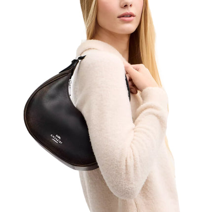 Coach Women's Emily Shoulder Bag In Loved Leather Silver/Black Brown