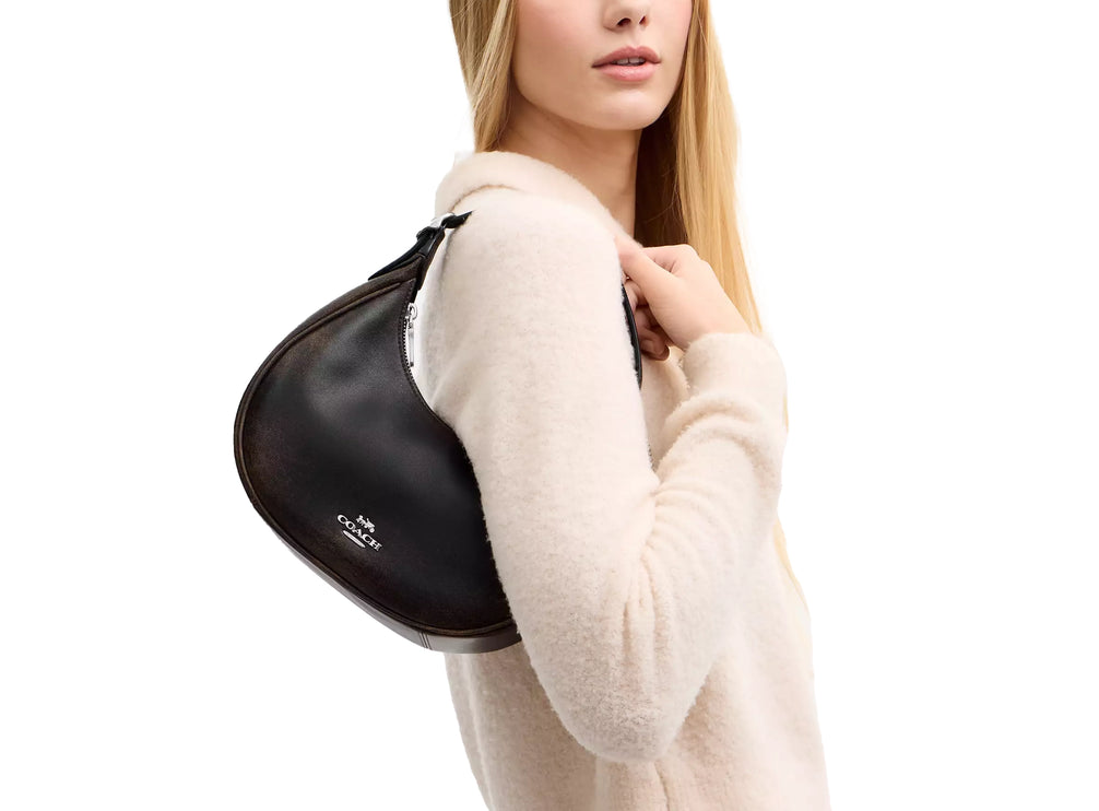Coach Women's Emily Shoulder Bag In Loved Leather Silver/Black Brown
