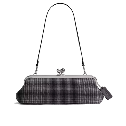 Coach Women's Kisslock Frame Bag 30 With Plaid Light Antique Gold/Grey Multi