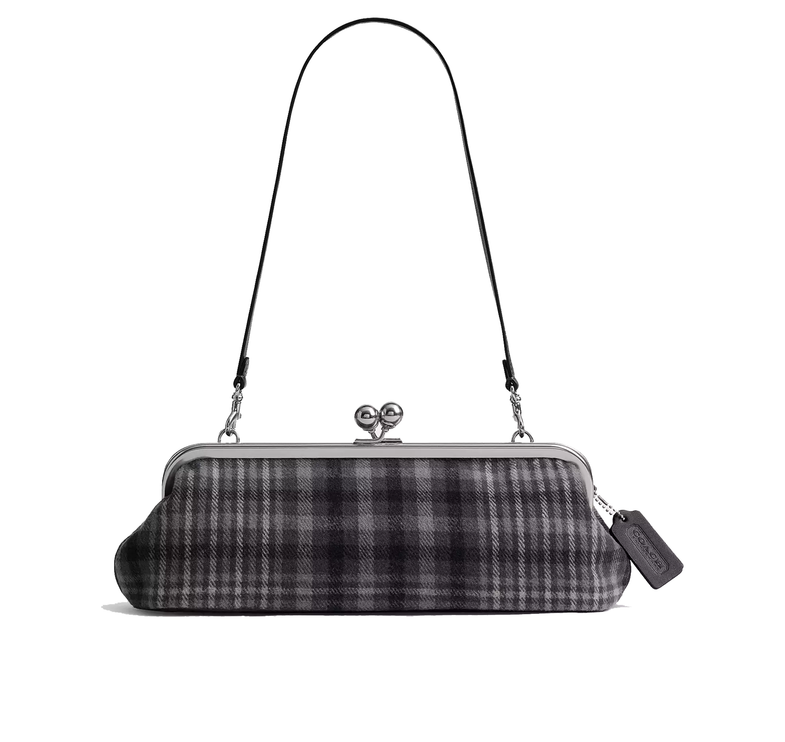 Coach Women's Kisslock Frame Bag 30 With Plaid Light Antique Gold/Grey Multi