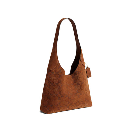 Coach Women's Brooklyn Shoulder Bag 28 In Signature Suede Brass/Tobacco