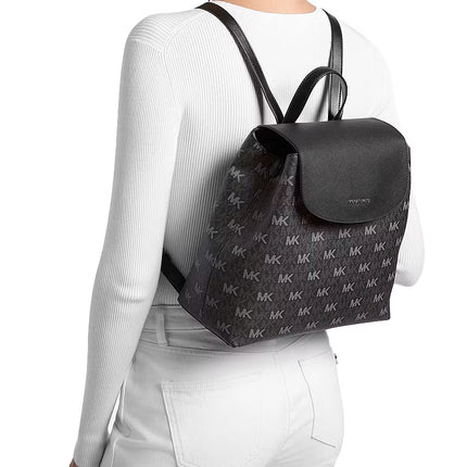 Michael Kors Women's Maya Medium Signature Logo Backpack Black/Silver
