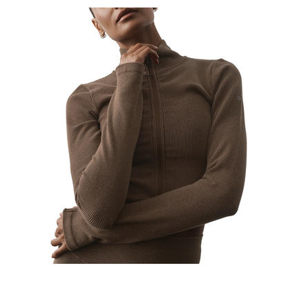 alo Women's Seamless Two Tone Rib Jacket Java Brown