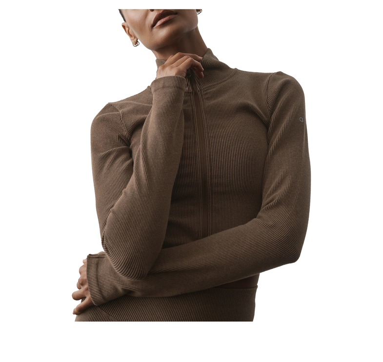 alo Women's Seamless Two Tone Rib Jacket Java Brown