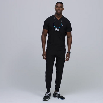 FIGS Men's Leon Three Pocket Scrub Top Black