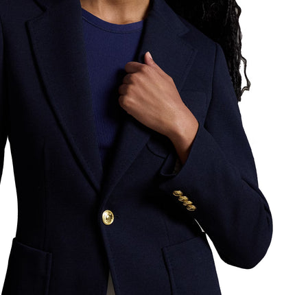 Polo Ralph Lauren Women's Single-Breasted Logo-Crest Knit Blazer Park Avenue Navy