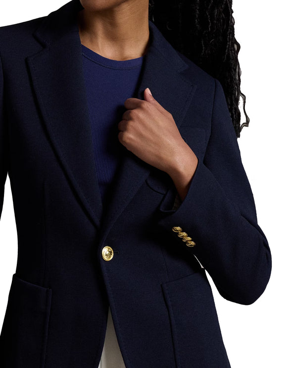 Polo Ralph Lauren Women's Single-Breasted Logo-Crest Knit Blazer Park Avenue Navy