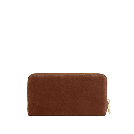 Coach Women's Long Zip Around Wallet Suede/Gold/Warm Brown