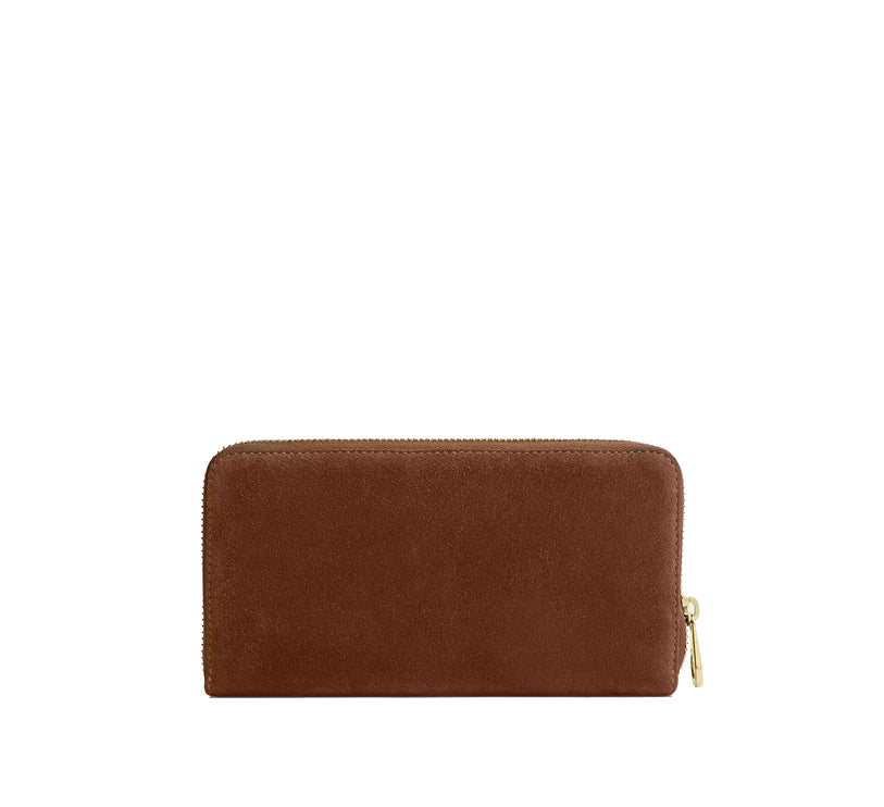 Coach Women's Long Zip Around Wallet Suede/Gold/Warm Brown