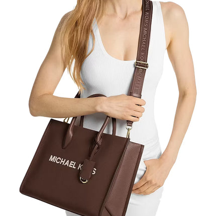 Michael Kors Women's Mirella Medium Pebbled Leather Tote Bag Nutmeg