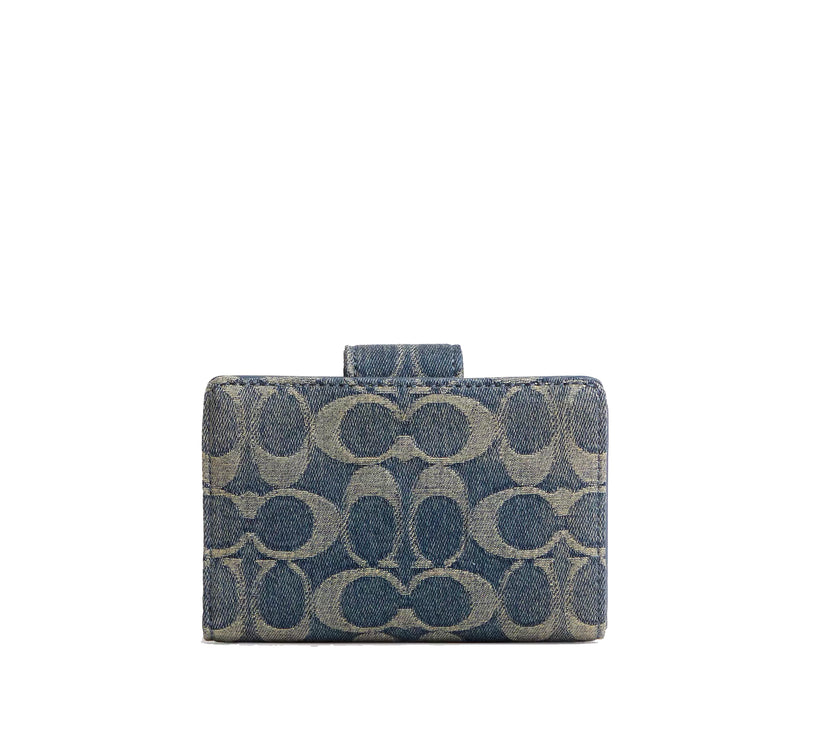 Coach Women's Medium Corner Zip Wallet In Signature Regenerative Cotton Denim Gold/Denim