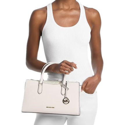 Michael Kors Women's Arden Medium Leather Top-Zip Satchel Bag Light Cream