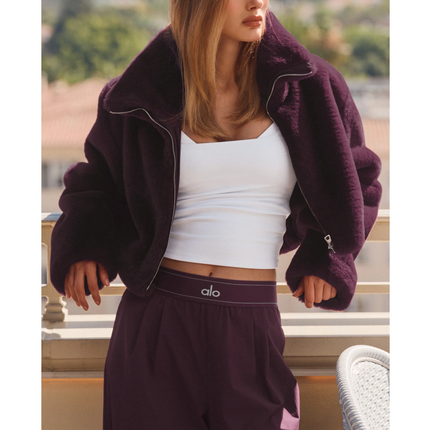 alo Women's Faux Fur Cropped Amore Jacket Rich Bordeaux