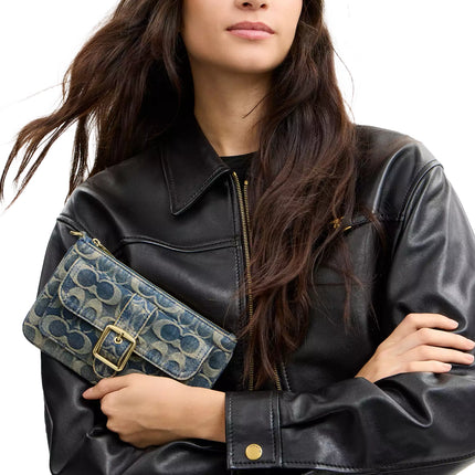 Coach Women's Ashton Wristlet In Signature Regenerative Cotton Denim Gold/Denim